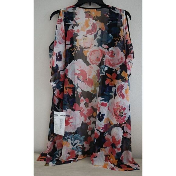 Fortune Swimwear Women's One Size Garden Floral Cold Shoulder Kimono Cover Up - Picture 2 of 6